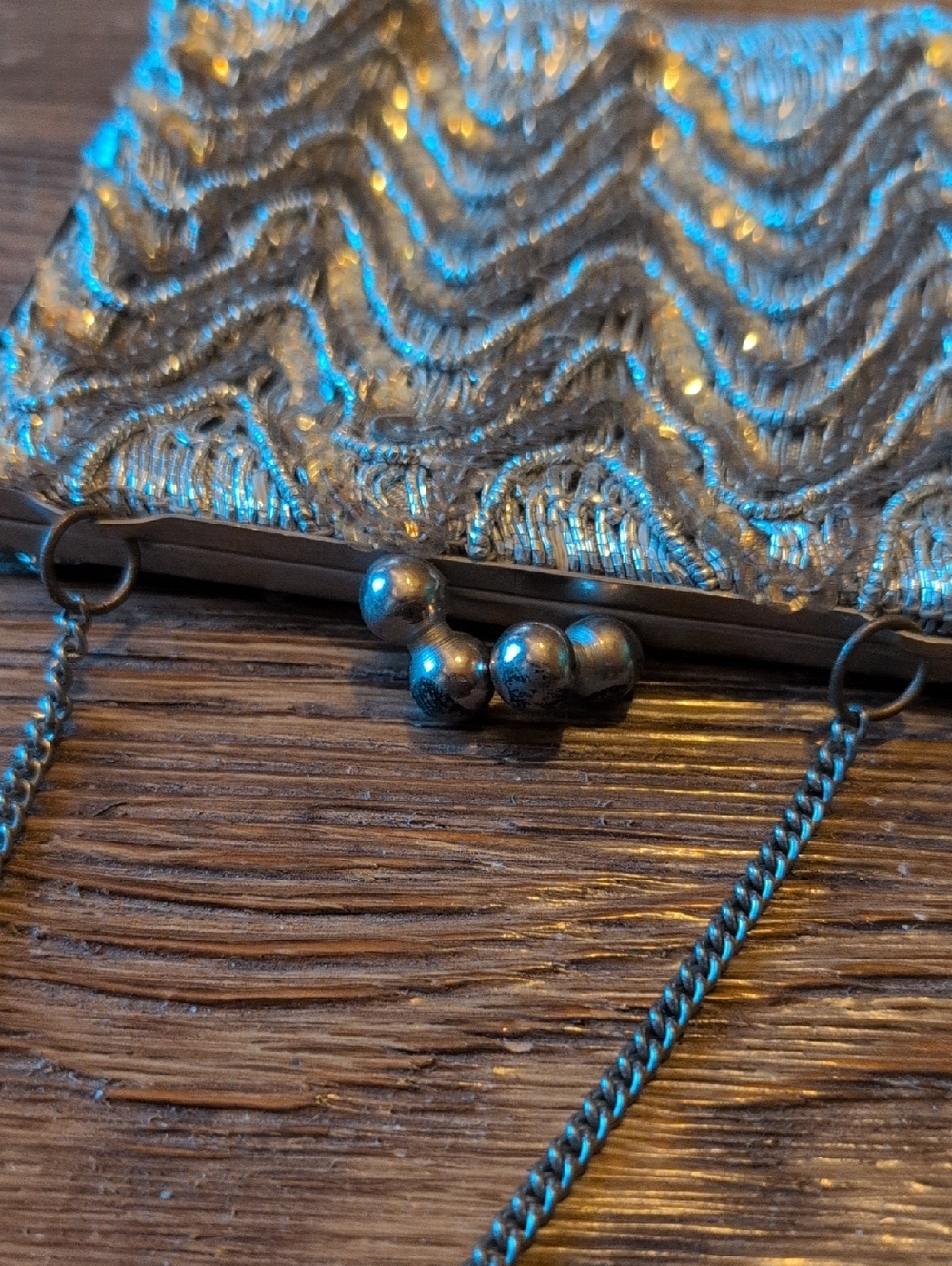 Vintage Silver + Gold Evening Bag with Chain Handle - Picture 3 of 5